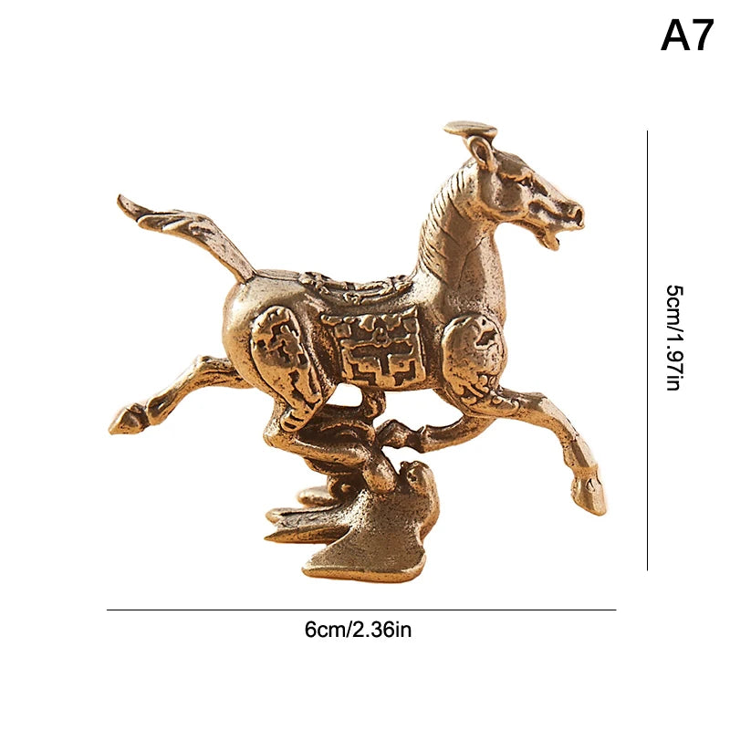 Brass Horse Figurines Chinese New Year Zodiac Horse Ornament Feng Shui Lucky Statue Home Office Desktop Decoration Crafts Qme A7
