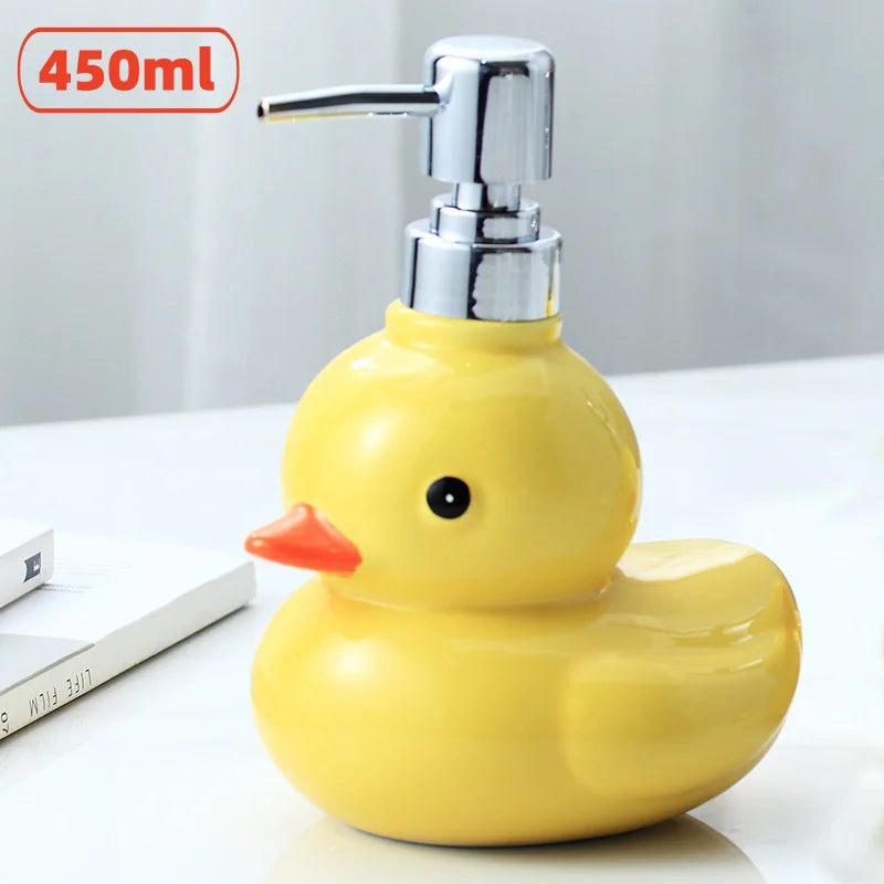 Cartoon Cute Small Yellow Duck Separate Bottle Ceramic Hand Sanitizer Dispenser Soap Lotion Split Bottle Bathroom Accessories Qme 450ml