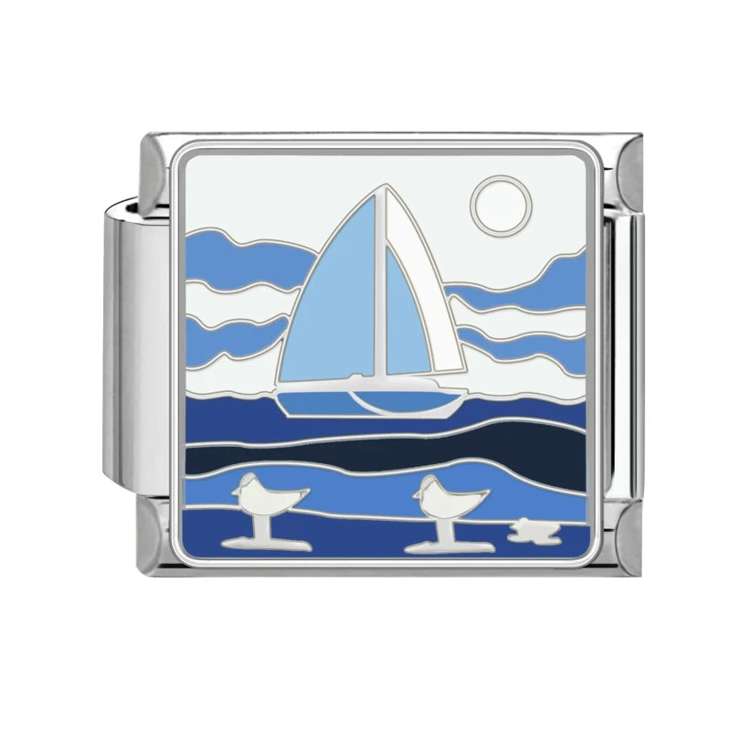 Colored Glaze Star Sun Starfish Ocean Italian Charm Stainless Steel