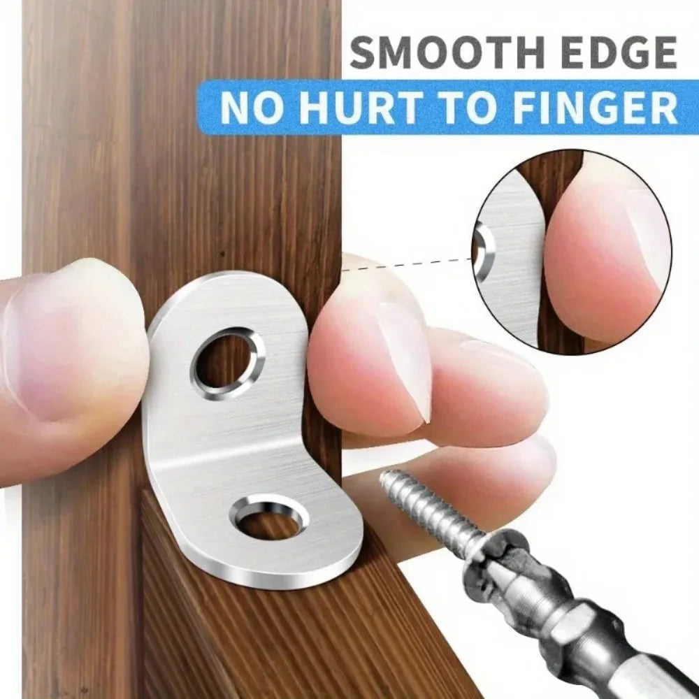 100-10PCS Stainless Steel L-shaped Corner Bracket 90 Degree Furniture Layer Board Fixed Connection Angle Bracket with Screws Qme