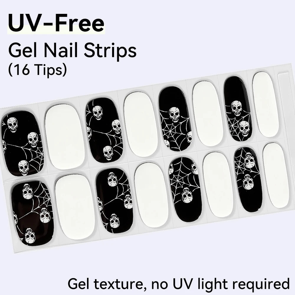 16Tips Pink Red French UV-Free Gel Nail Stickers Sparkly Shinning
