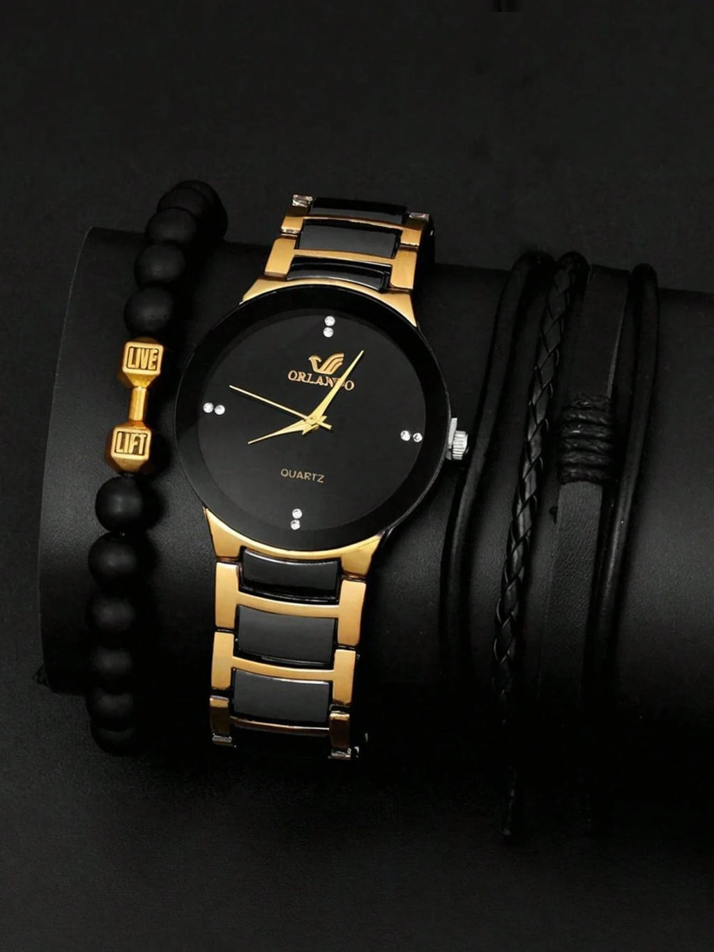 3-piece Women's Watch Fashion Watch Women's Versatile High end Women's Watch Women's Watch Set Qme black No