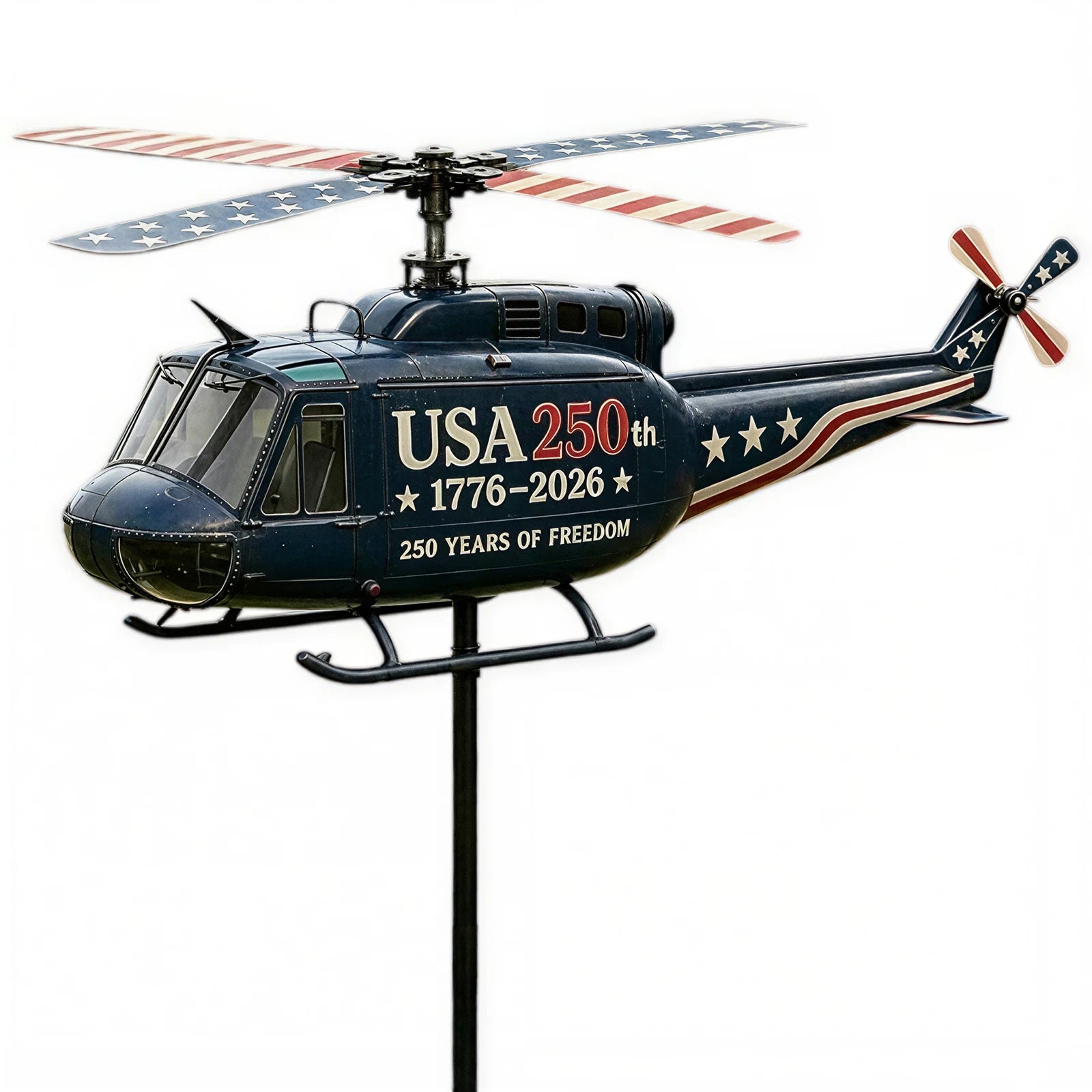 Metal Helicopter Wind Spinner with Spinning Propeller Patriotic Helicopter Windmill Stake for Patio Garden Terrace Balcony Decor Qme B