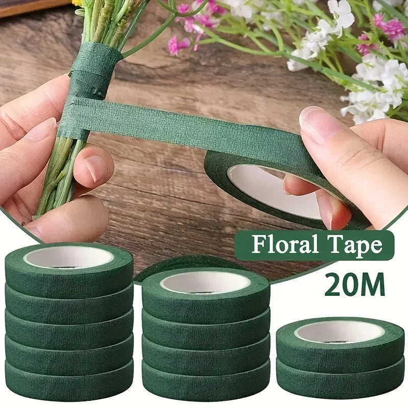 1/10Rolls Green Bouquet Floral Tapes Self-adhesive Stamen Wrapping Paper Tape DIY Flowers Decor for Florist Wedding Party Props Qme