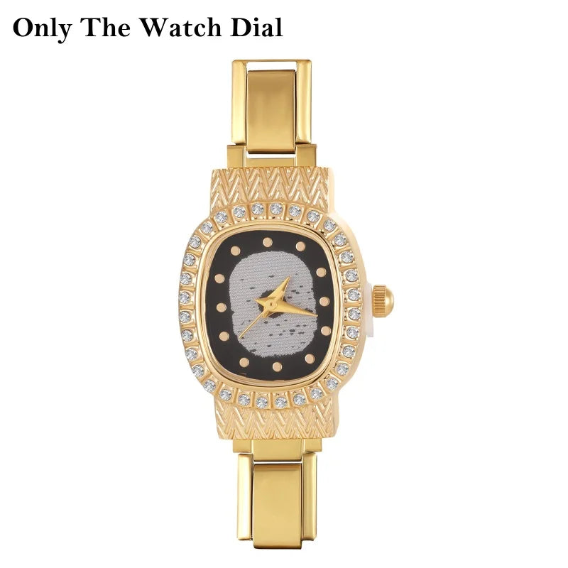 New Vintage High Quality Square Inlaid Zircon Stainless Steel Watch Bracelet Women's 9MM DIY Italian Charm Bangle Jewelry Gifts Qme Style 15