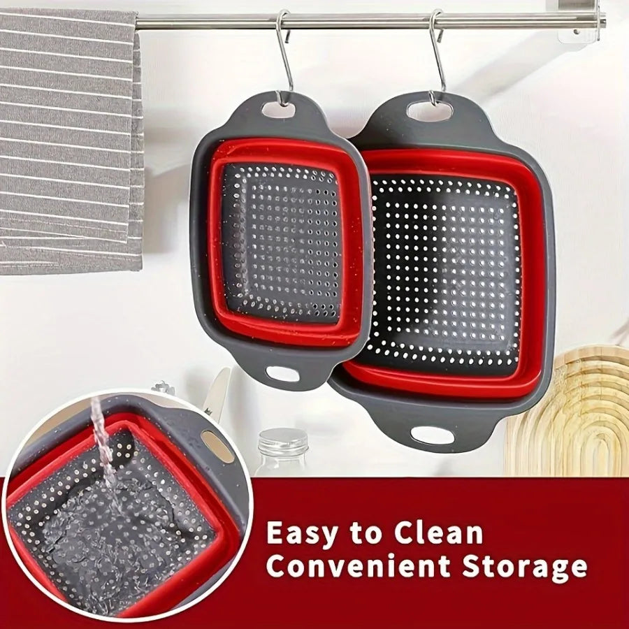 2 sets of silicone strainer kits, foldable kitchen filter, multi-functional plastic drain, with handle, food-safe vegetable Qme