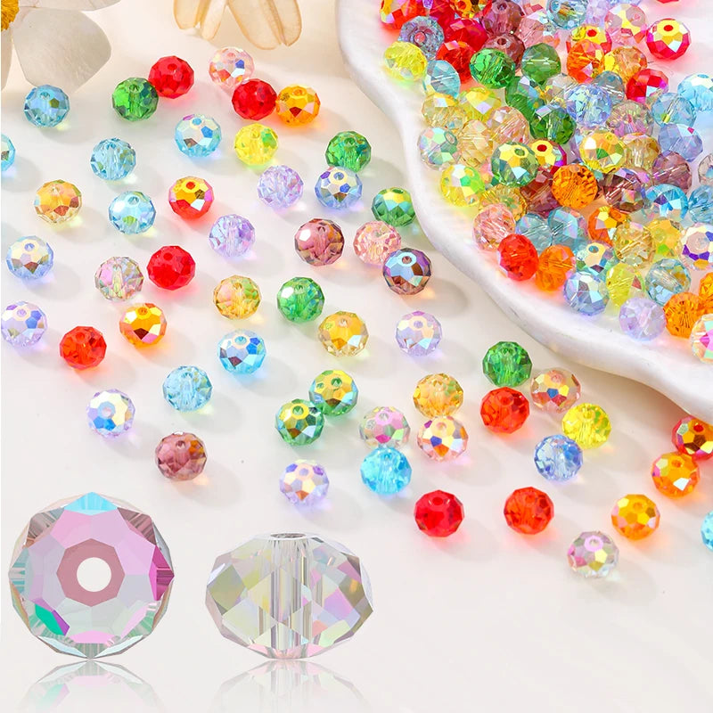 84pcs Czech Faceted Rondelle Beads 8mm AAA Crystal Glass Loose Spacer Beads for DIY Jewelry Bracelet Craft Making Supplies Qme