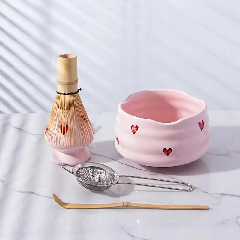2 4 Sifter Heart Decal Ceramic Matcha Cute Includes Bowl Whisk Holder Qme