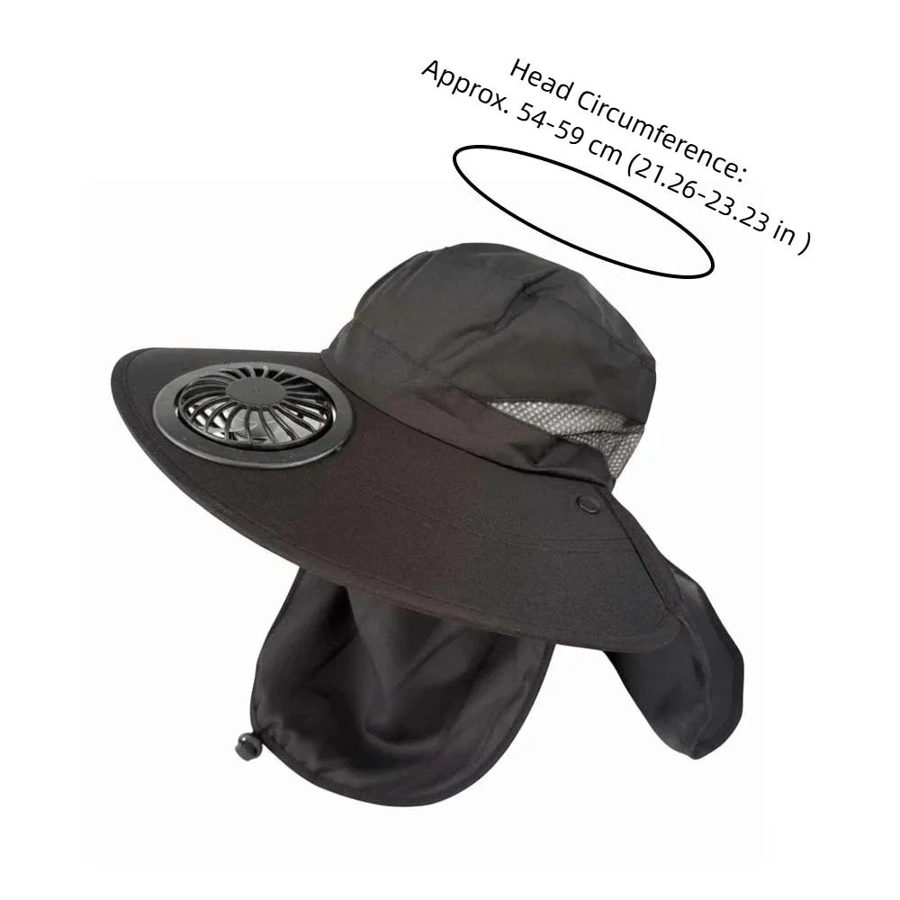 Portable Rechargeable Fan Hat Adjustable Long-lasting Fishing Sun Shading Hat with Face Cover 300mA Wide Brim Fan Hat Travel Qme