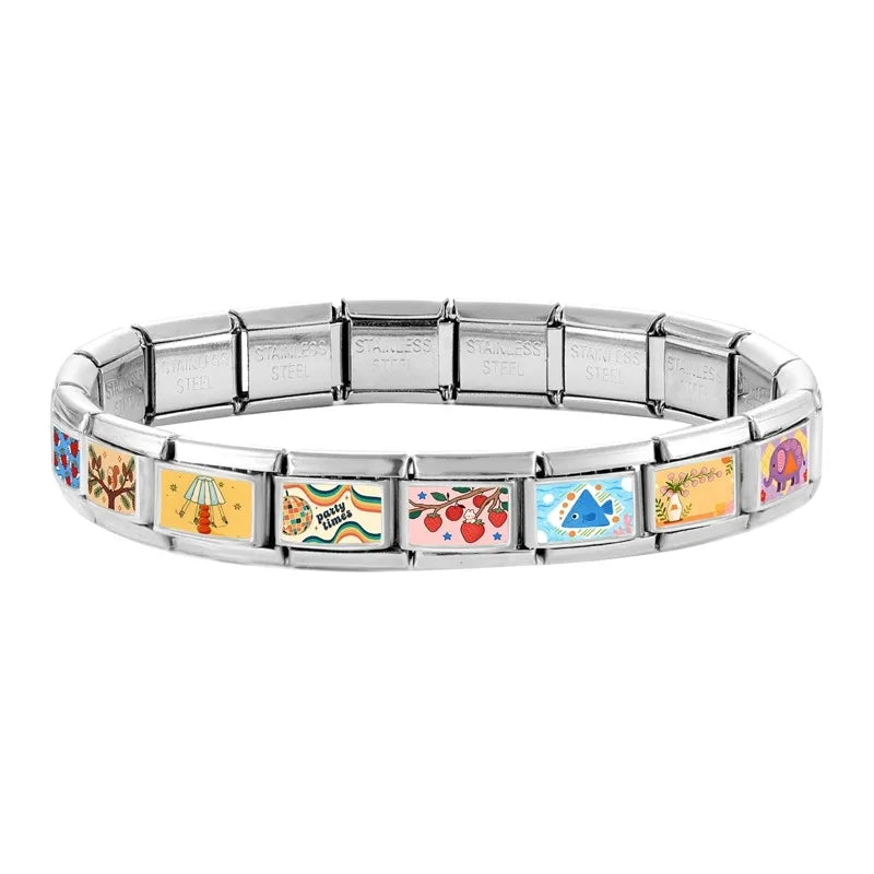 Fashion Pink Skyscraper City Scenery Fish Cat Vase House Italian Charm Link fit 9mm Stainless Steel Jewelry DIY Making Bracelets Qme