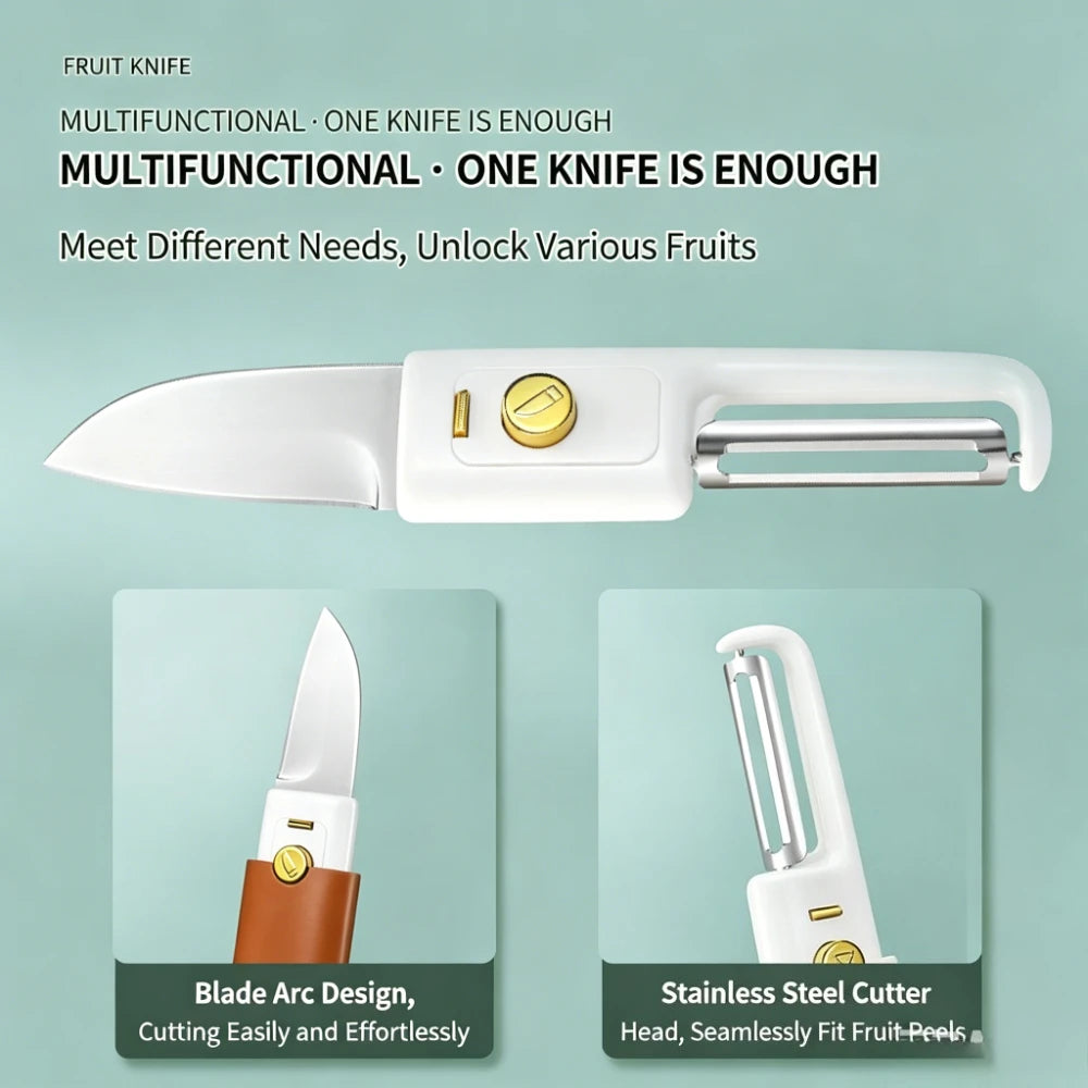 2-in-1 Multifunctional Fruit Peeler Knife, Portable Vegetable Peeler with Protective Cover, Blade for Kitchen & Travel Qme