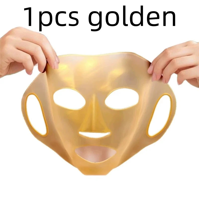 3D Silicone Mask Reusable Mask Cover Facial Moisturizing Prevent Evaporation and Enhance Skin Care Tool Qme 1pcs golden