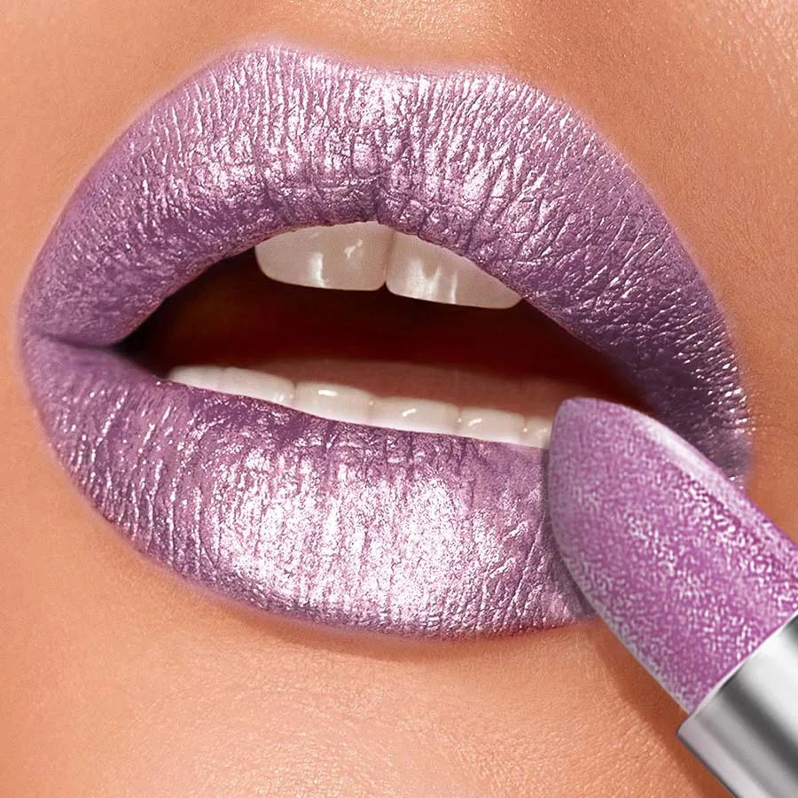 Glitter Shiny Metallic Lipstick Pearlescent Lip Tint Long Lasting Qme