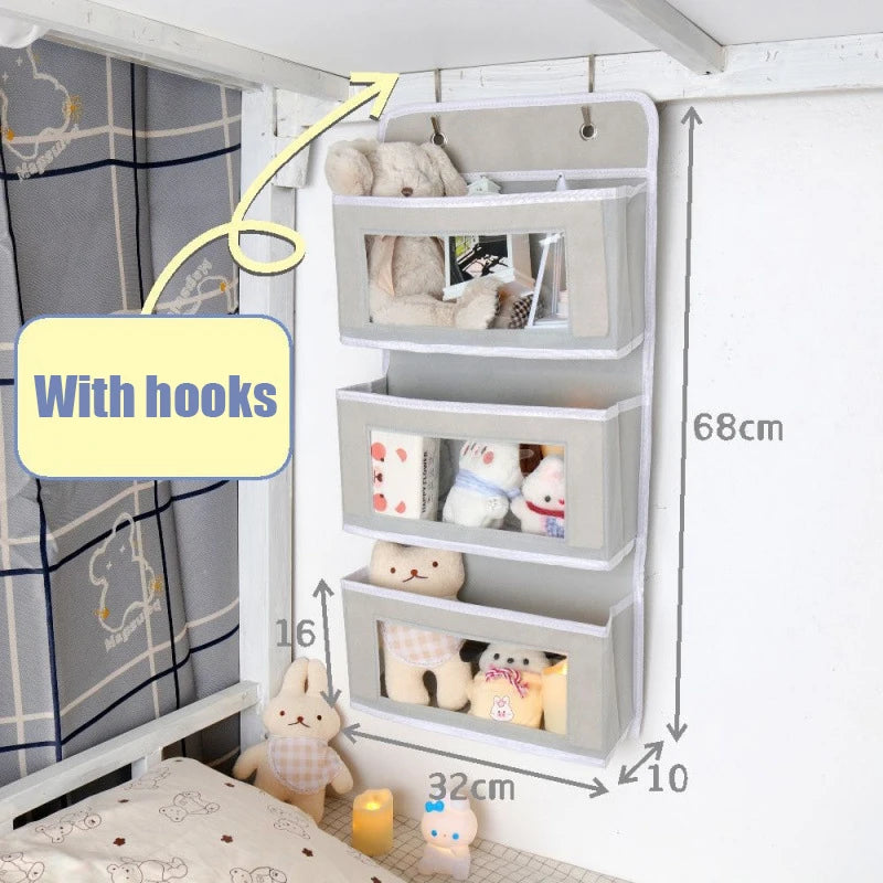 Student Dormitory Home Use Dorm Bed Hook Hanging Storage Bag No Drill Qme 3 layers Gray