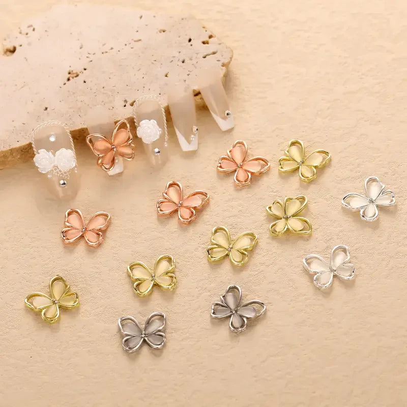 3D Hollow Alloy Rhinestone Butterfly Nail Art Jewelry Luxury Glitter Qme