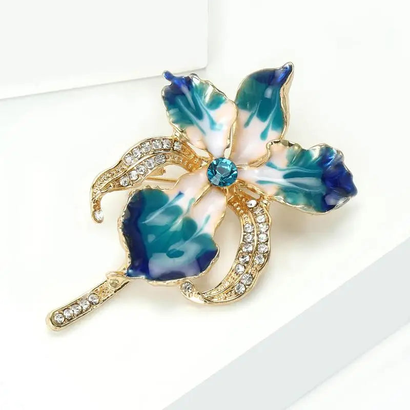 1Pcs Beautiful Women's Clothes Bag's Plants Brooch Pins Elegant Enamel Orchid Flower Brooches Gifts DIY Accessories Qme