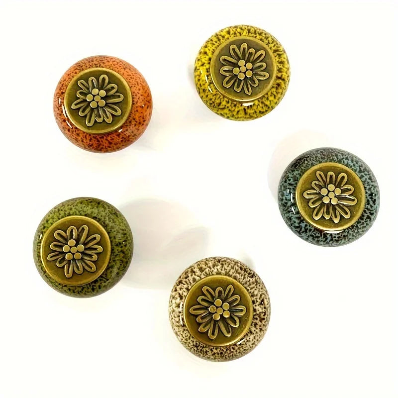 Colorful Leopard Print Glass Round Single Hole Ceramic Cabinet Knobs with Installation Hardware Qme