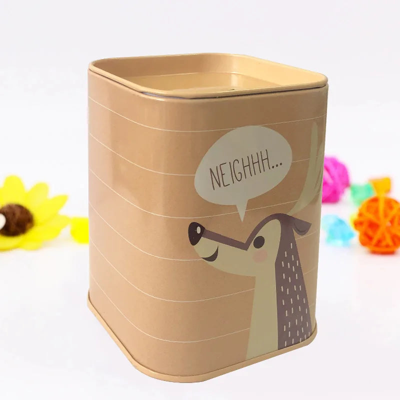 Lovely Animal Metal Money Box Pen Stand Dual-use Container Cash Qme deer M