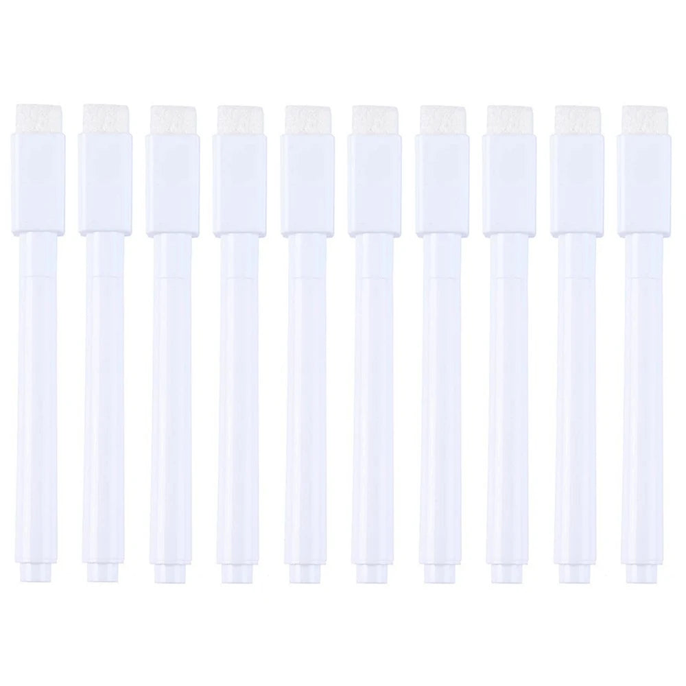 white dry-erase whiteboard markers, with eraser head for easy wiping and smooth writing, suitable for classroom office supplies Qme 10 white