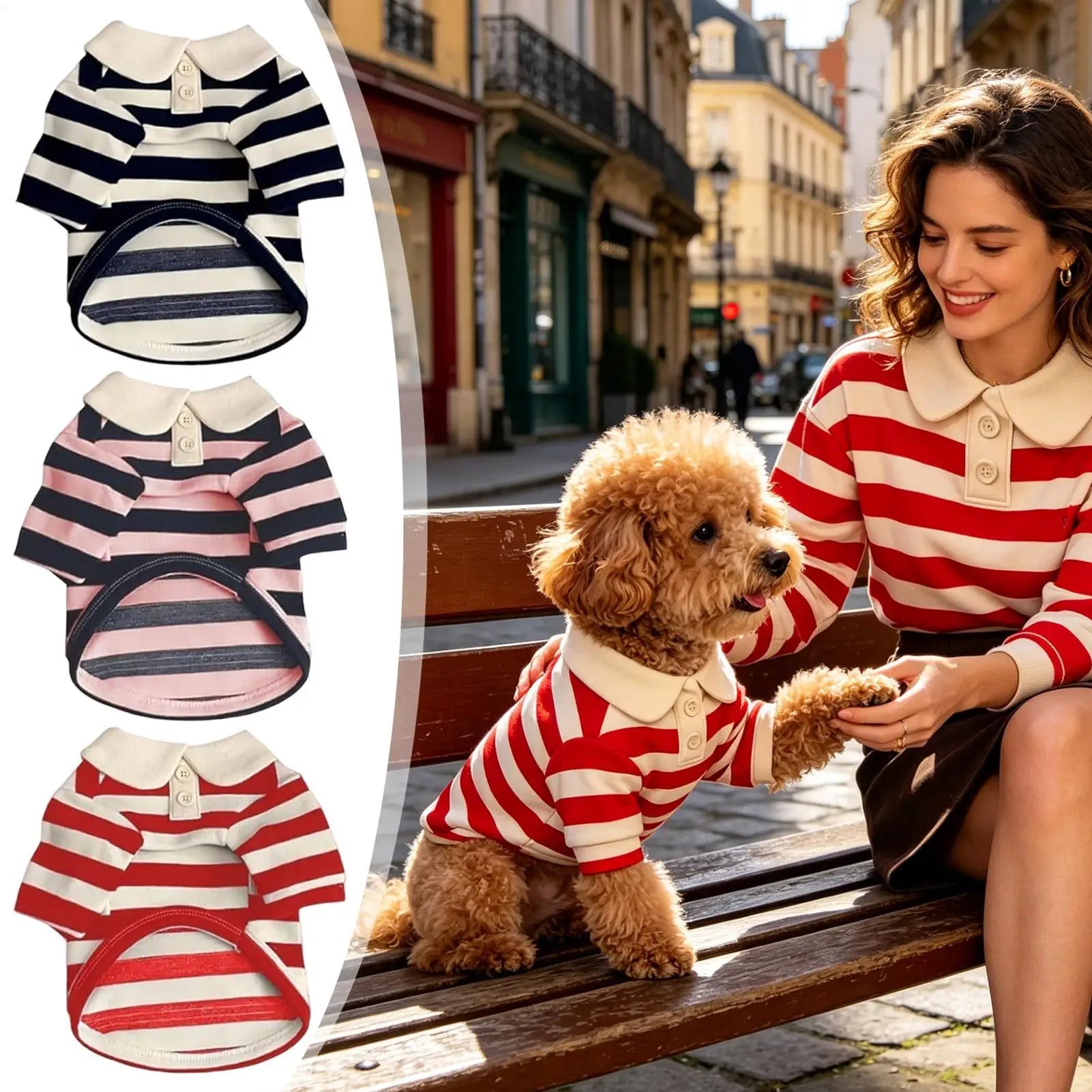 Small Dog Tshirt Casual Striped Outfits Collar Breathable Clothes Qme