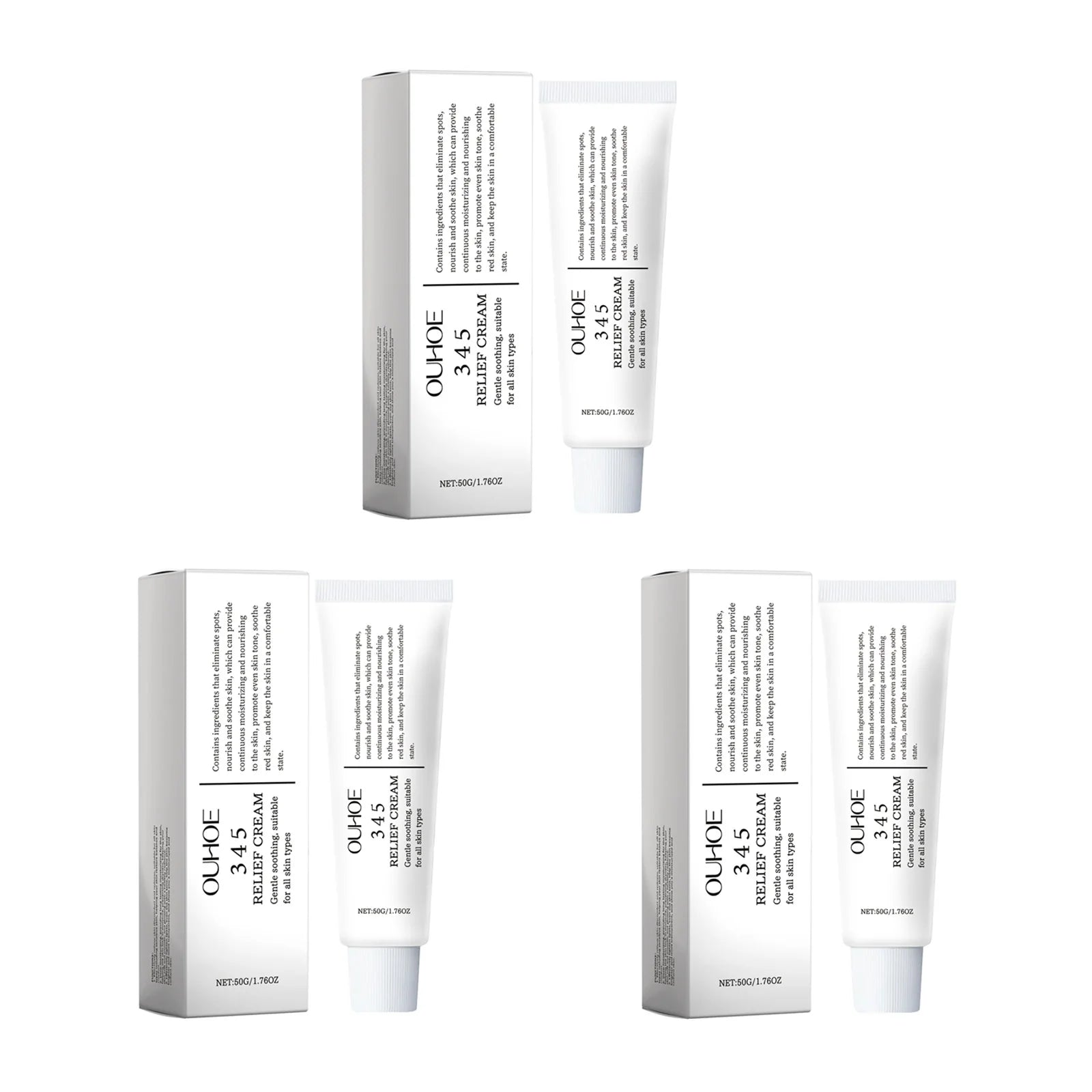 345 Relief Cream Hydrating Nourish The Skin Soothing Care Face Lifting Tightening Brighten Skin Tone Beauty Moisturizing Cream Qme 3 x 50g Boxed