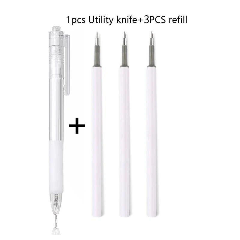 Paper Cut Knife Pen Refill Art Utility Knife Scrapbooking Cutting Tool Sticker Tape Cutter Express Box Knife DIY Craft supplies Qme White (1 set)
