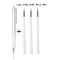 Paper Cut Knife Pen Refill Art Utility Knife Scrapbooking Cutting Tool Sticker Tape Cutter Express Box Knife DIY Craft supplies Qme White (1 set)