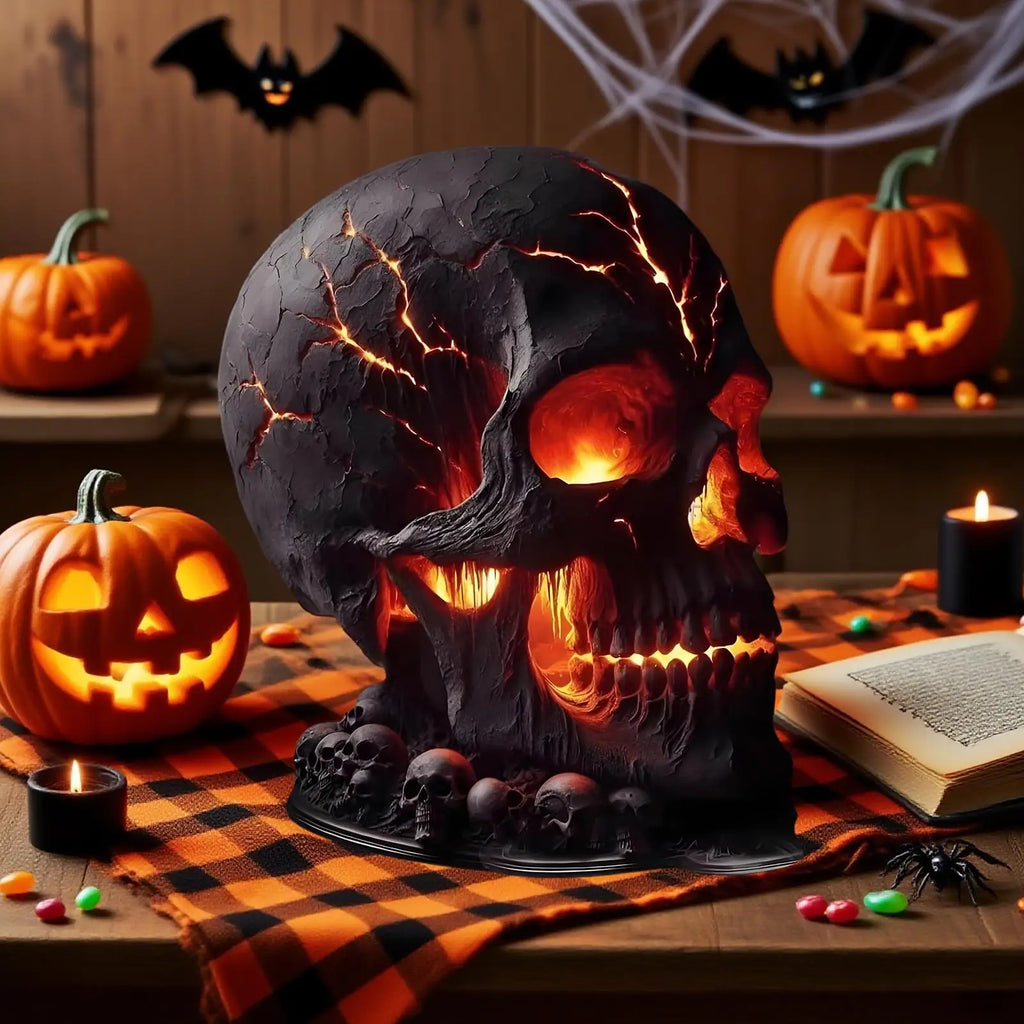 Halloween Skull Lamp Flame Desk Decorations Gothic Home Spooky Decor Qme