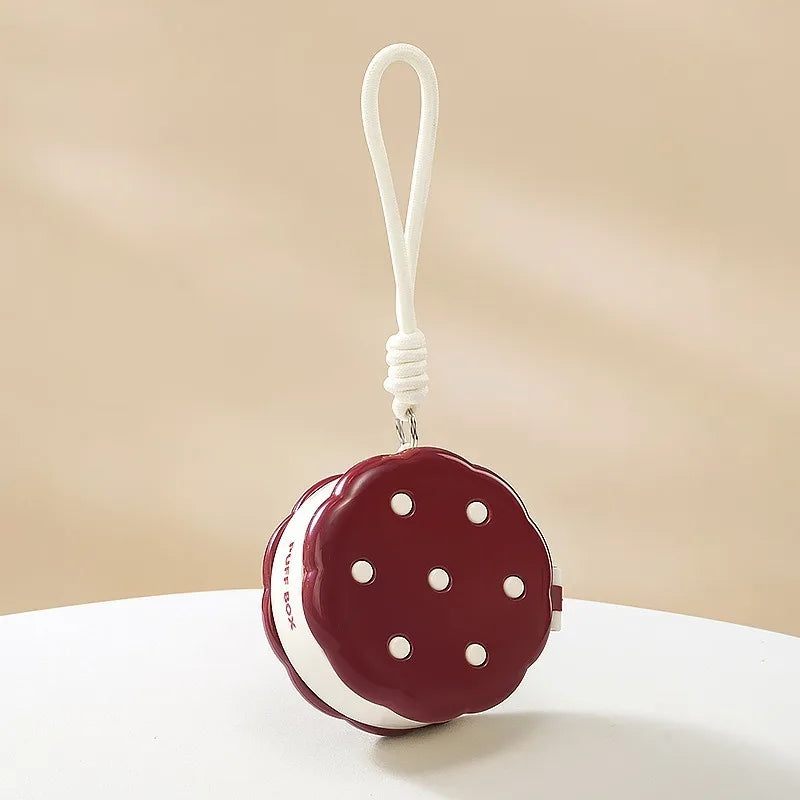 Cute Sandwich Cookie Powder Puff Case Double Layer Sealed Lanyard Qme Red