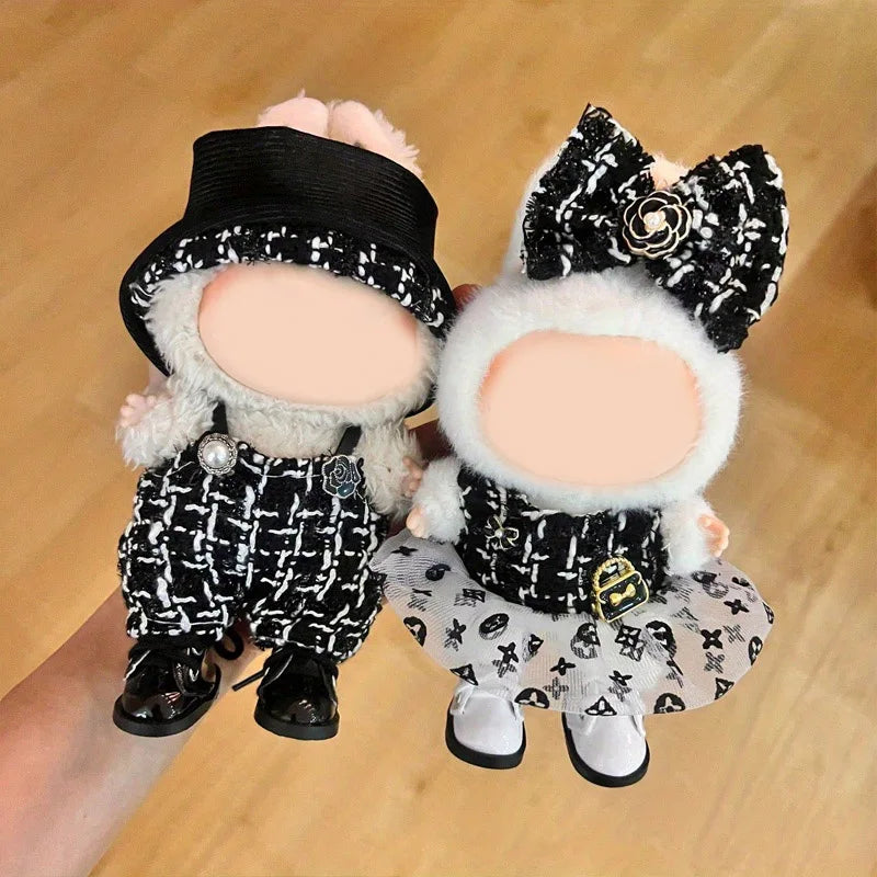 2-piece labubu doll outfit, suitable for 15cm and 17cm seated doll outfits, dress up with Xiaoxiang set, skirt accessories Qme