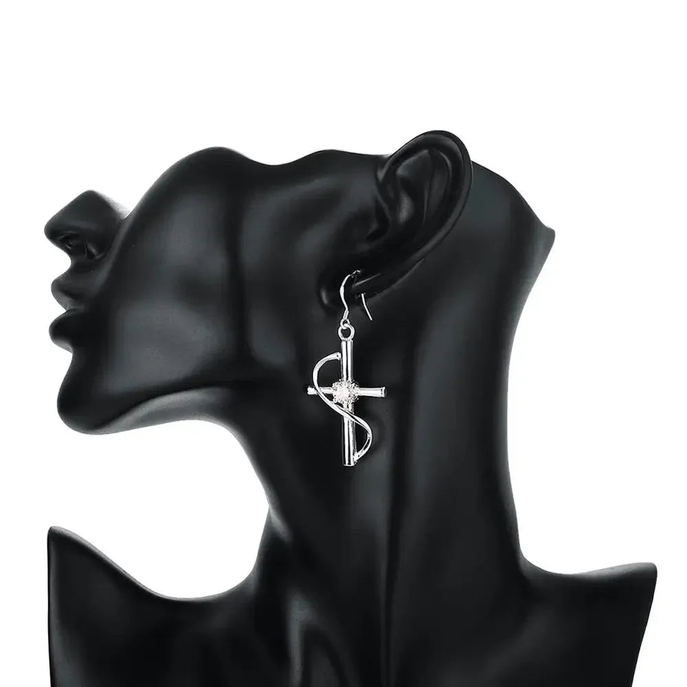 High Quality 925 Sterling Silver Earrings Fashion Jewelry Elegant Woman Crystal Cross Drop Earrings Trendsetter Christmas Gift Qme