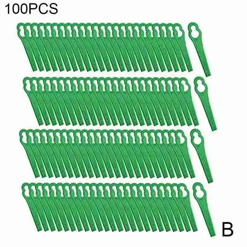 100pcs Plastic Cutter Blades For Electric Cordless Grass Trimmer Strimmer Tool Grass Trimmer Blades Replacement Garden Tool Qme green