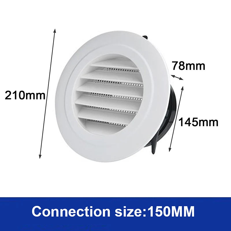 1pcs Exterior Wall Air Vent Grille Plastic Round Air Exhaust Vent Grille Ducting Qme 150mm