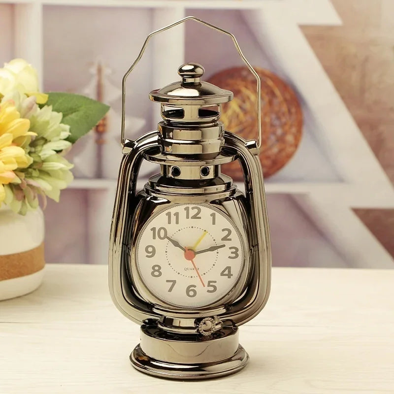 Retro Kerosene Light Alarm Clock Vintage Alarm Clock Table Clock Living Room Decor Articles Office Craft Ornament Qme