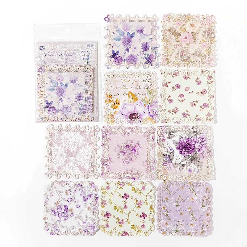 10 pcs Vintage Broken flower hollowed out lace paper Decorative Diy Scrapbooking Diary Album junk journal Collage material Qme C