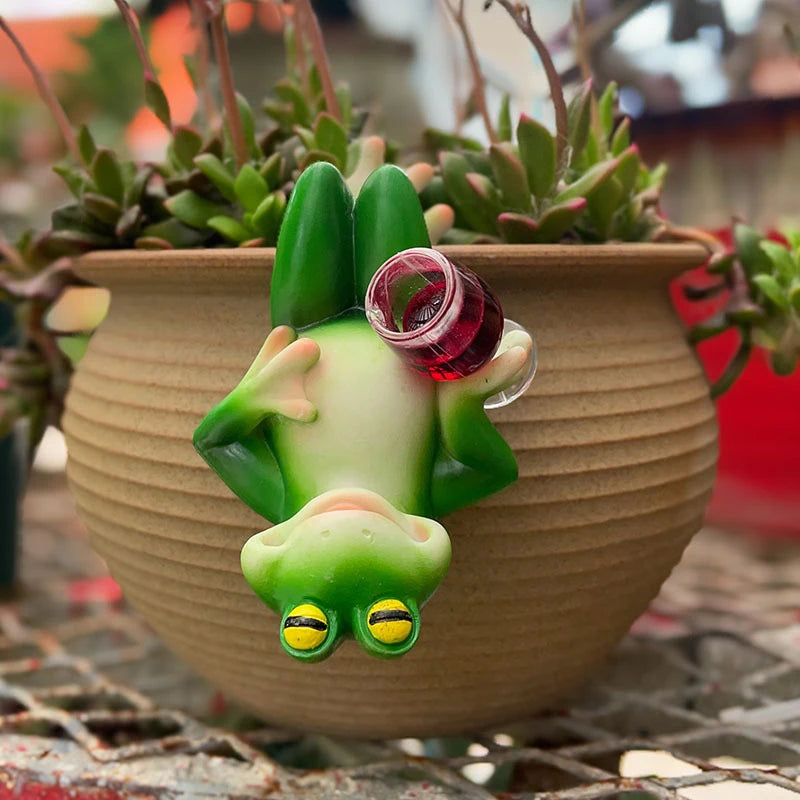 Frog Figurine Plant Hanger Decorations Pots Miniature Statue Outdoor Qme