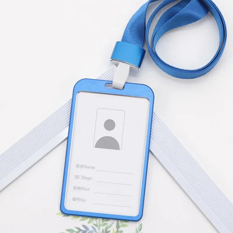 Metal Alloy Work Name Card Holders Fashion Business ID Badge Lanyard Qme Blue