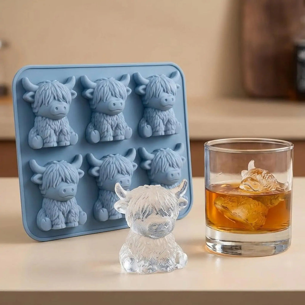 Ice Molds 6 Cavity Cow Shaped Flexible Chilling Cube Making Tool Whiskey Ice Cubes for Cocktails Bourbon Tequila Vodka Drinks Qme