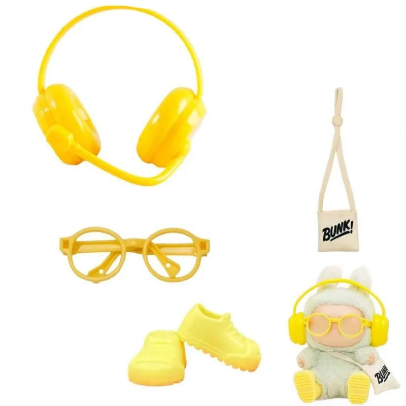 Suitable for LABUBU15-17cm dolls, 4 pairs of headphones, glasses, backpacks, shoes, interesting accessory decorations Qme YELLOW
