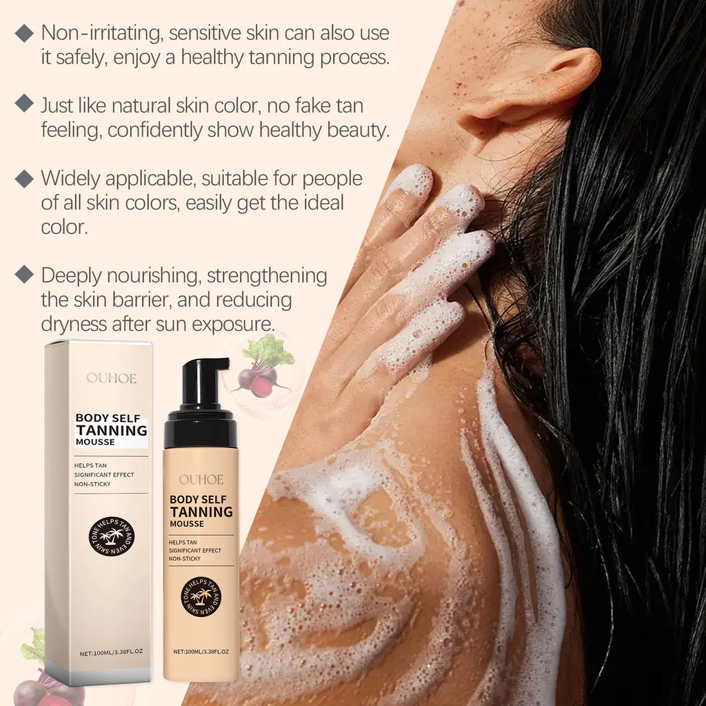 Body Self Tanning Mousse Fake Tan Bronze Skin Quick Natural Tanning Mousse Body Bronzer Sunless Self Tanner Face Body Outdoor Qme