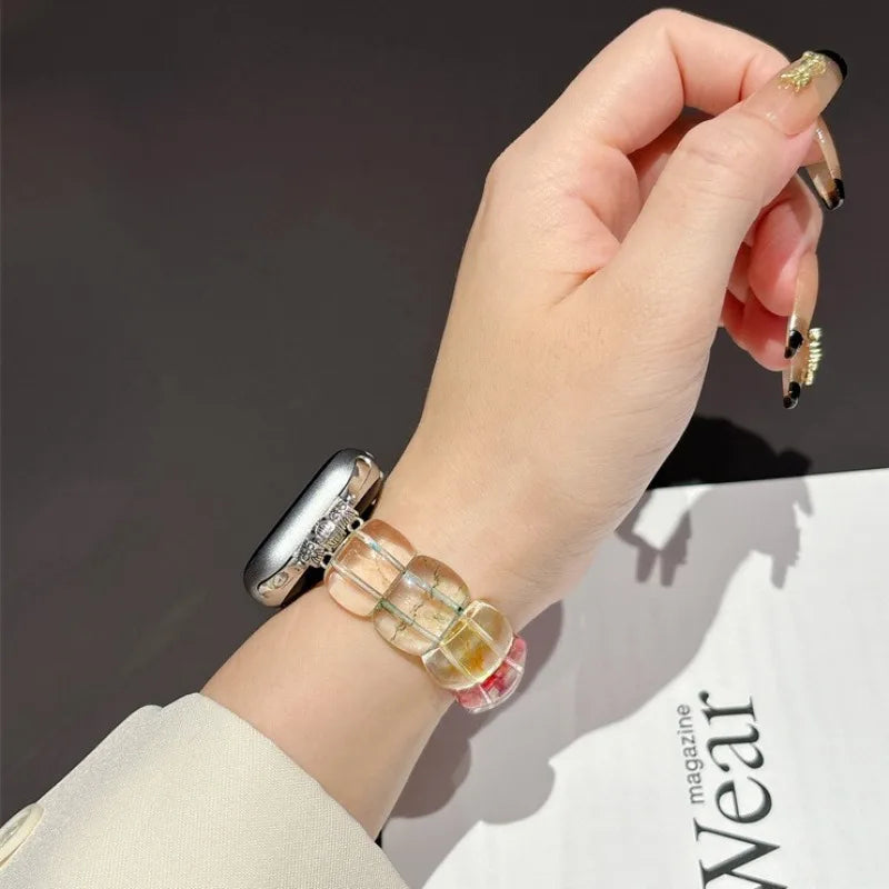 Luxe Vibe Artificial Crystal Bracelet Strap Ladies and Girls Gift for Apple Watch Series 42/44/45//46/49 mm Fashion Elastic Band Qme