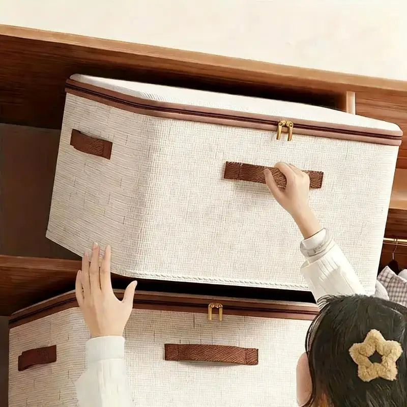 Foldable Clothes Storage Box Zipper Wardrobe Organizer Home Portable Qme
