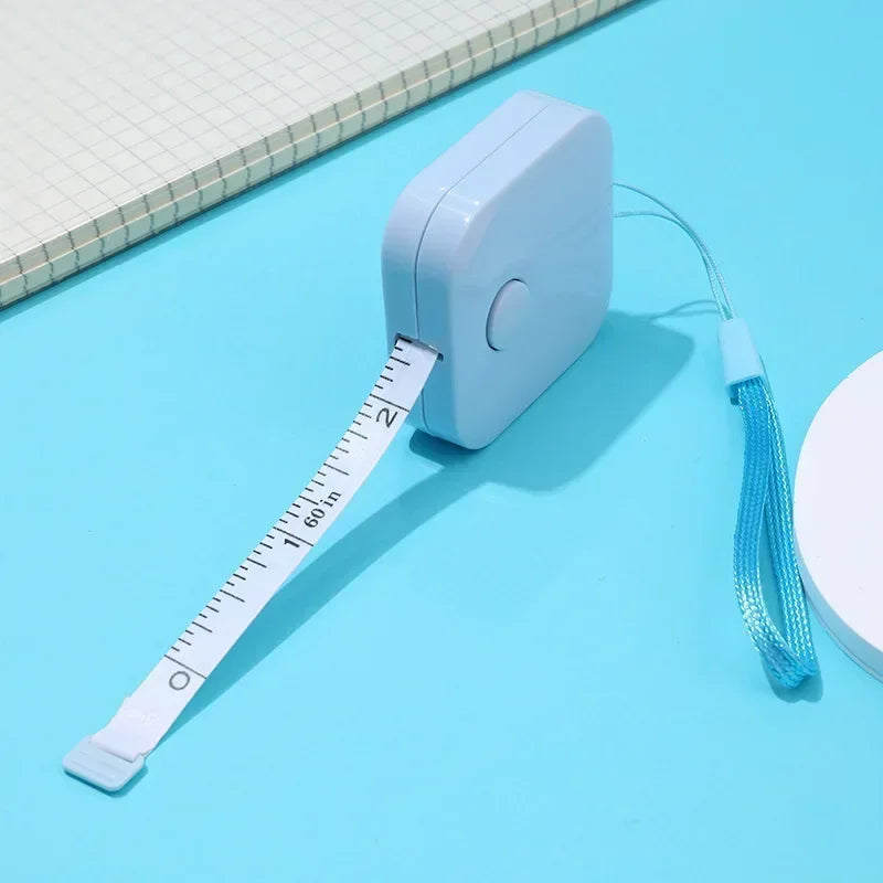 1.5m Mini Tape Measures Metric Imperial Macaron Ruler Children Height Ruler with Keychain Gift Tape Measure Compact Carry Around Qme Blue