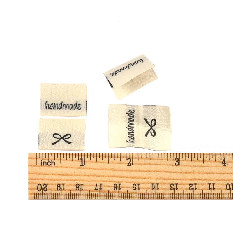 50pcs 15-38.5mm Rectangle Brown/White/Black Bow Label Embroideried Clothes Backpack Sewing Accessories Handmade Crafts c3784 Qme 3-50Pcs