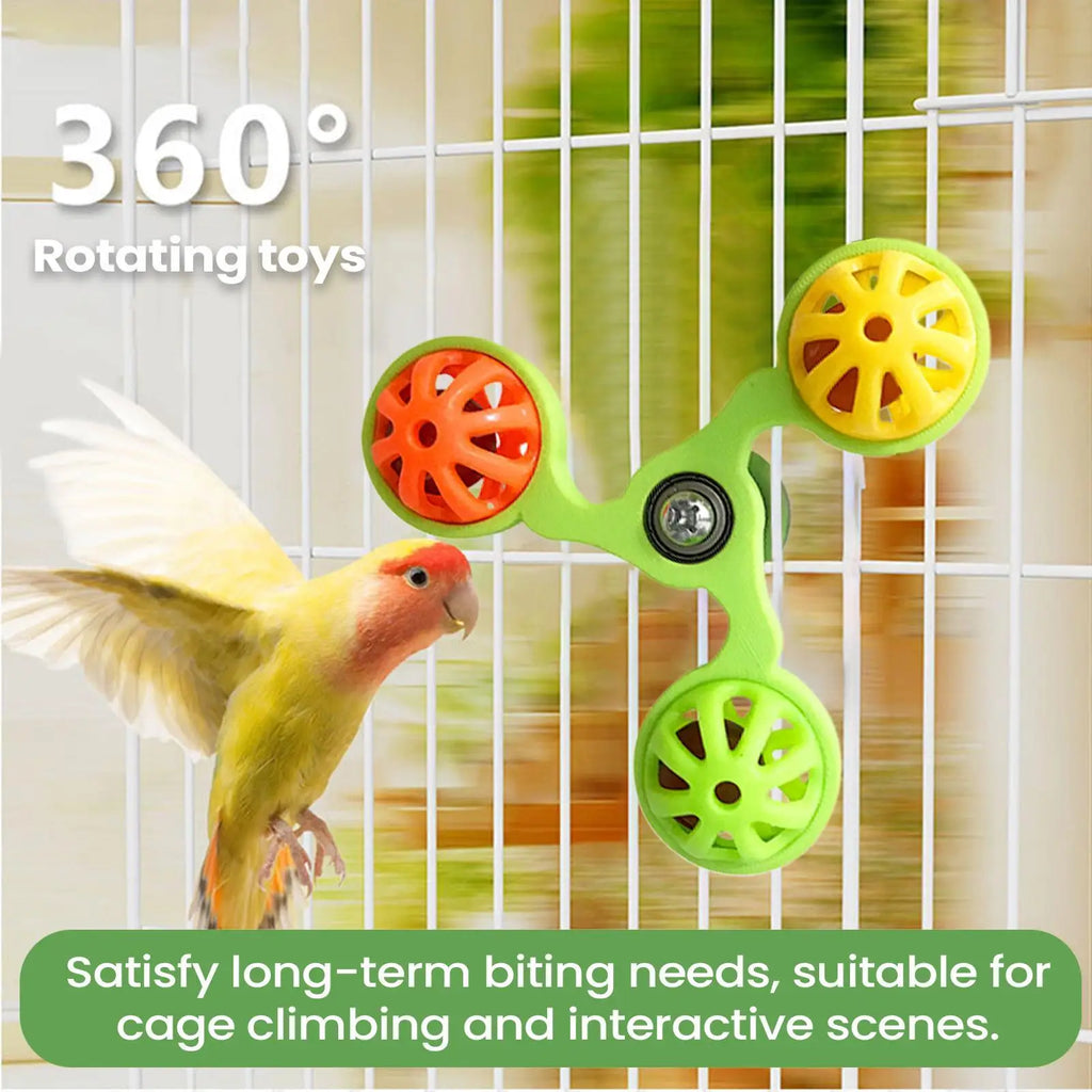 Bird Toys Fun Rotating Windmill with 3 Bells Bird Cage Toys for Parakeet Conure Cockatiel Lovebird Enrichment Play Chewing Qme
