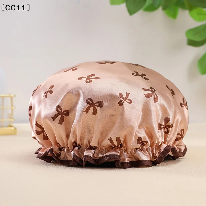 Double-layer Water-proof Shower Cap Antifouling Kitchen Hair Cover Qme