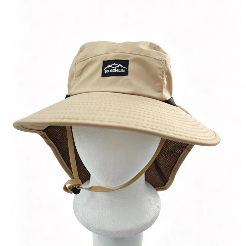 Unisex Summer Wide Brim Waterproof and Quick-drying Panama Caps Outdoor Visor Bucket Hats Mesh Breathable Sun Hat with Neck Flap Qme