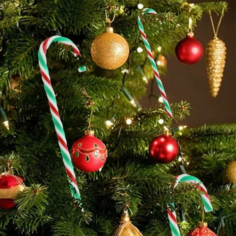 Christmas Candy Canes Xmas Tree Acrylic Crutch Hanging Pendant Ornaments New Year Party Home Decoration Kids Toy Gifts 10/20Pcs Qme