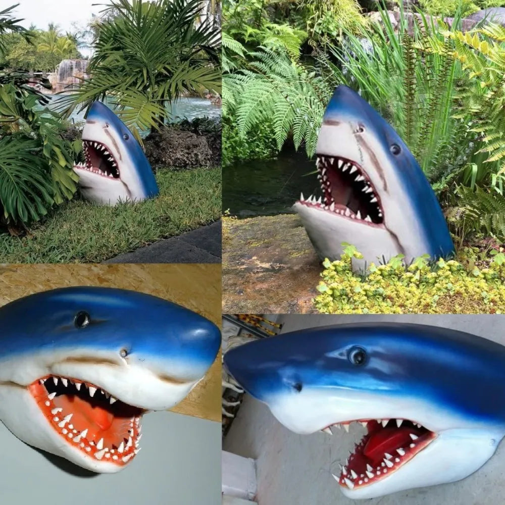 Great White Shark Head Sculpture Wall Hanging Cosplay Resin 3D Jaws Statue Ocean Art Craft Ornament Home Decoration Qme