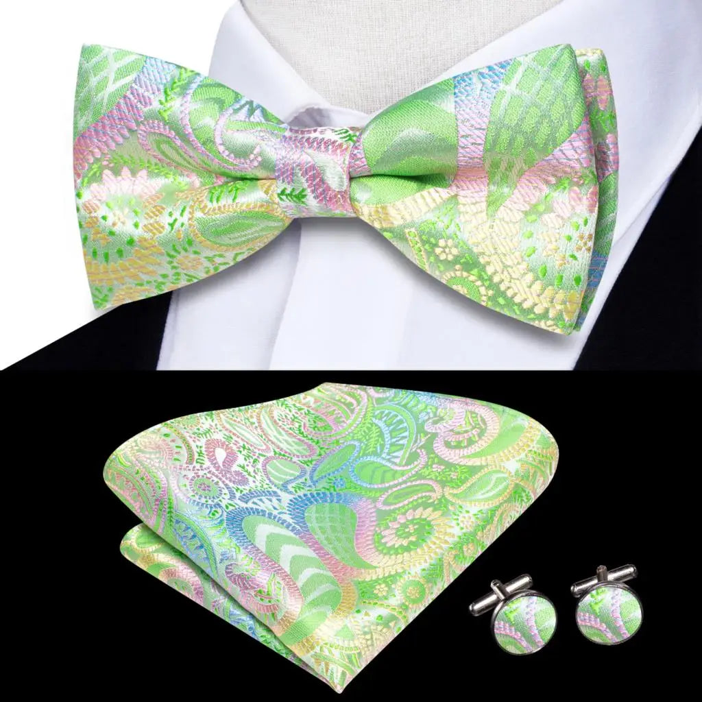 Sage Mint Grass Teal Green Mens Bow Tie Hankerchief Cufflinks Qme LDLH0580